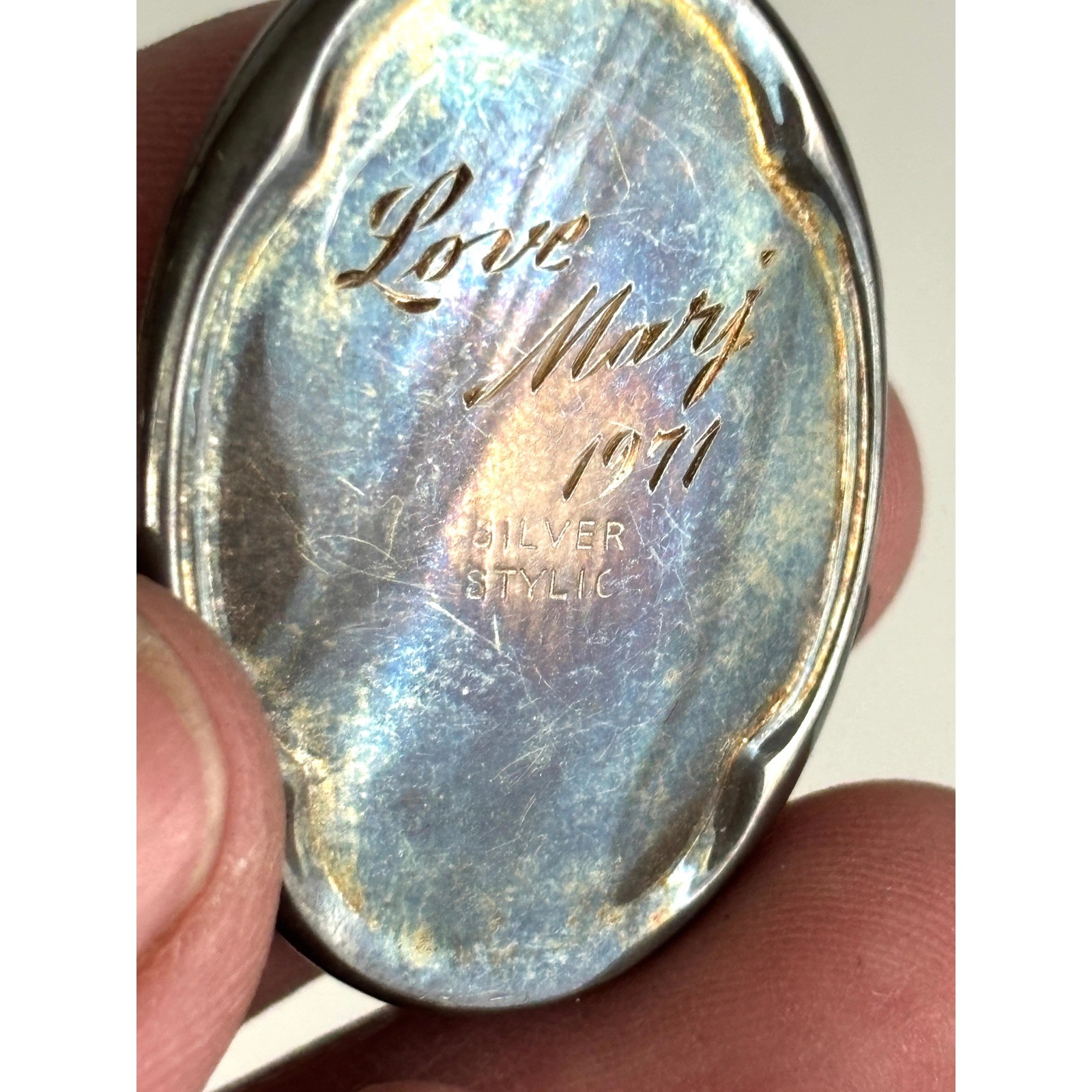 Vintage Sterling Silver Floral Engraved Oval Photo Locket 1971 Pendant