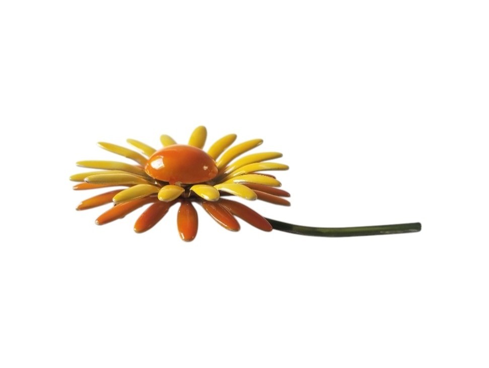 Vintage 1960’s Yellow And Orange Enamel Flower Power Brooch Daisy Mod Layered