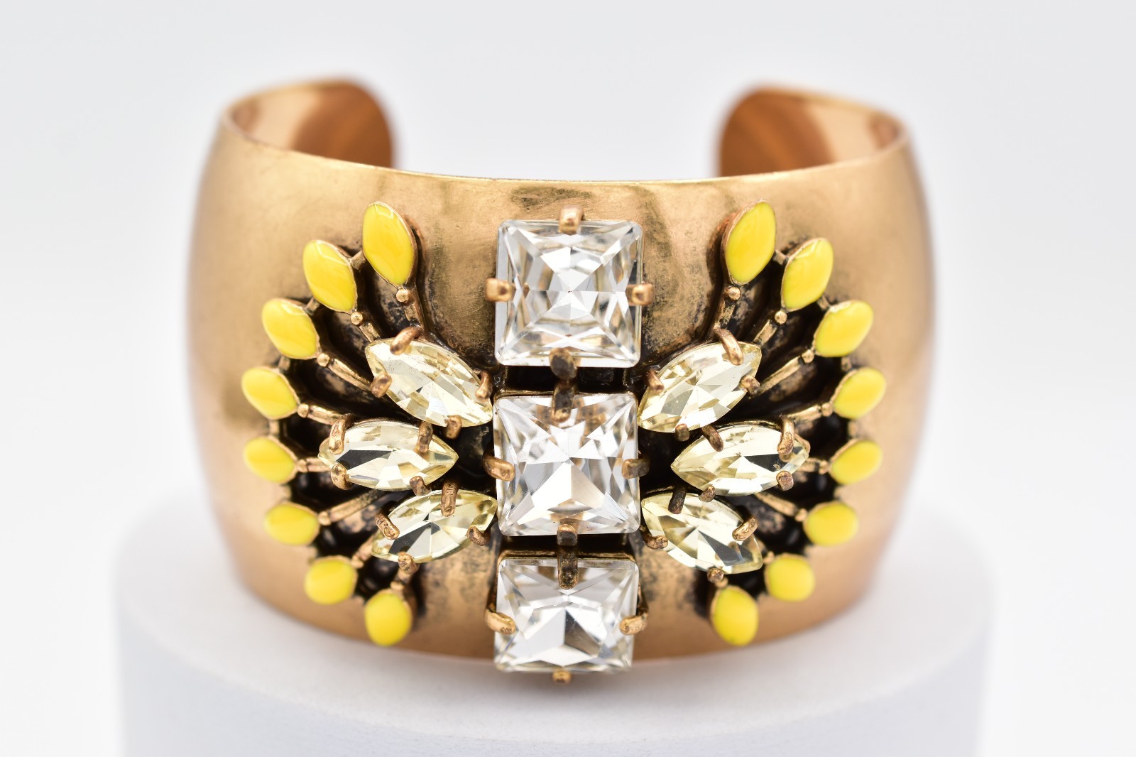 Stella & Dot Crystal Gold Cuff Bracelet Yellow Enamel Statement Wide Y2K BinBR
