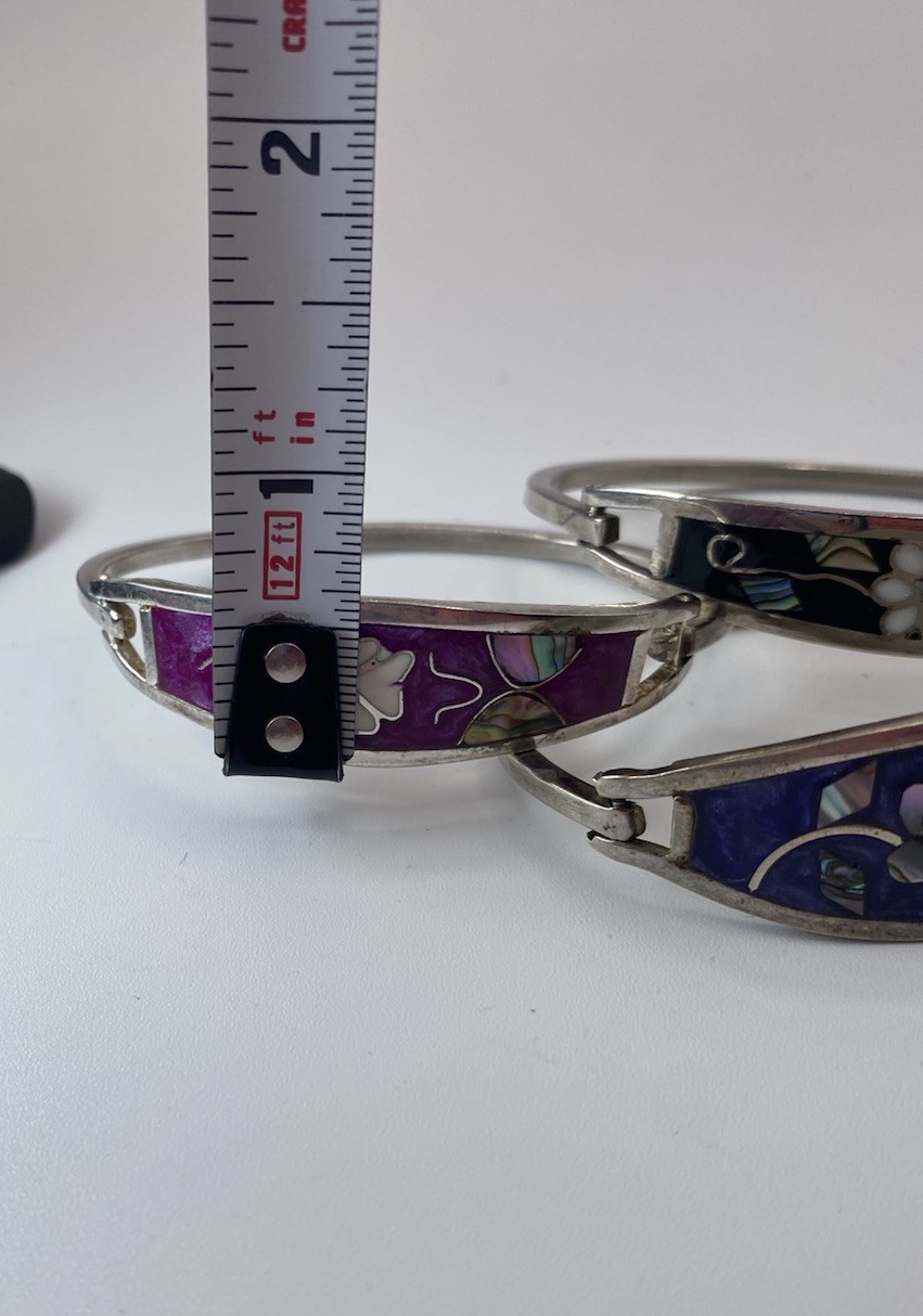 Pick (1)Mexico Silver Abalone Inlay Tension Cuff Bracelet-Black,Purple, or Pink