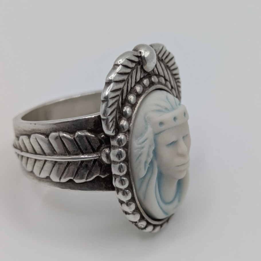 Rare Vintage Silver Carolyn Pollack Southwestern Ring- Size 8/9- Cameo- Blue