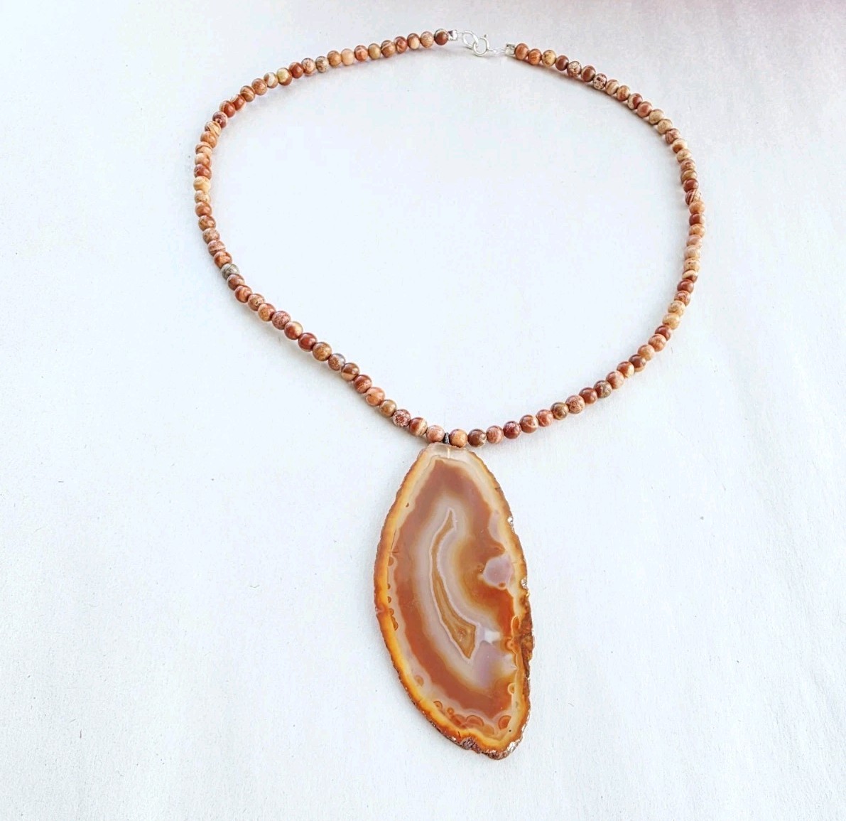 New Sterling 925 Agate Geode Rust Brown Jasper Necklace Goblin fairy Festival