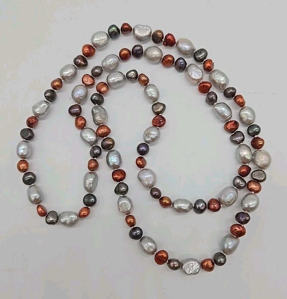 Vintage Multi Color Baroque Pearl Iridescent Shiny Statement Necklace Long 28”
