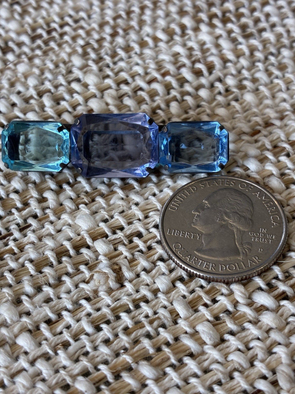Antique Silver Tone Brooch With Blue And Purple Rinestones Looks Old