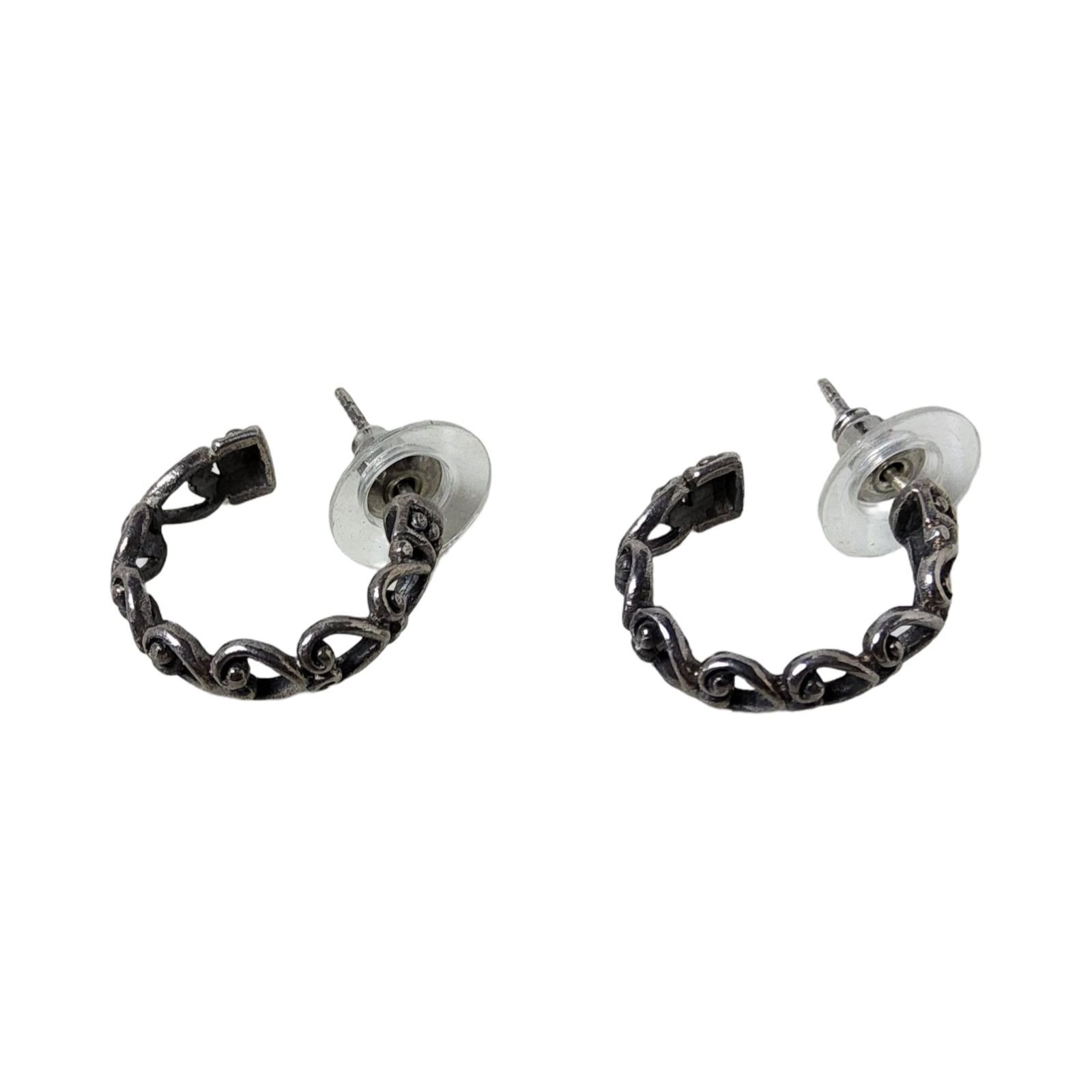 Vintage 1950’s Sterling Silver Scroll Pattern Push Back Hoop Earrings