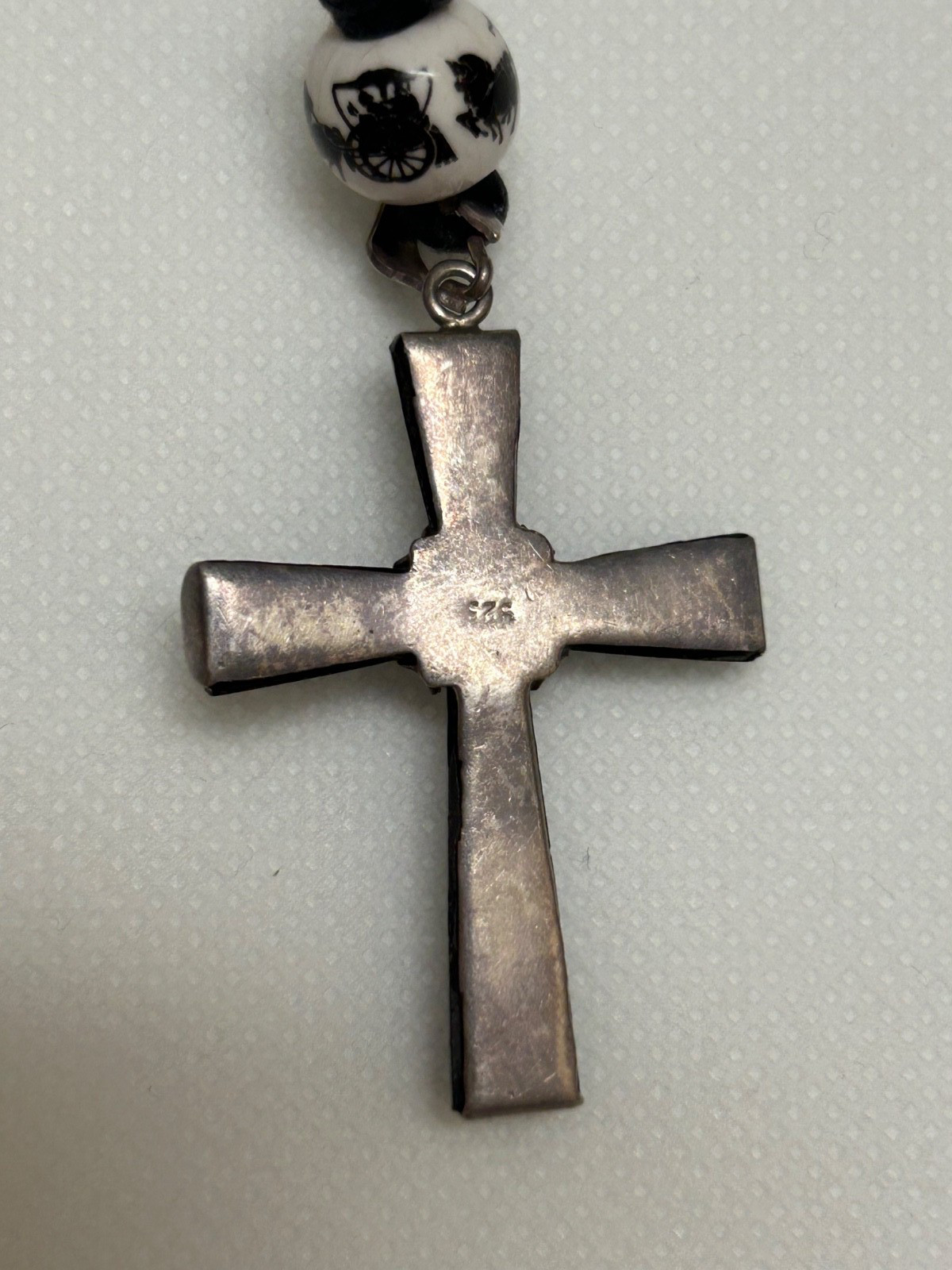 Vintage Sterling Silver Onyx Cross Pendant