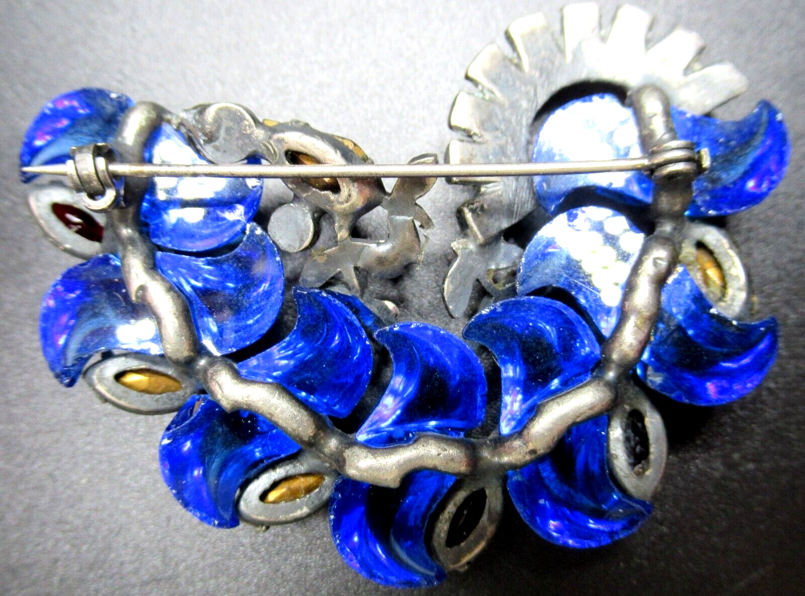 Amazing FRENCH Mogul Red Blue Green RARE S Shaped Vintage Pin Brooch