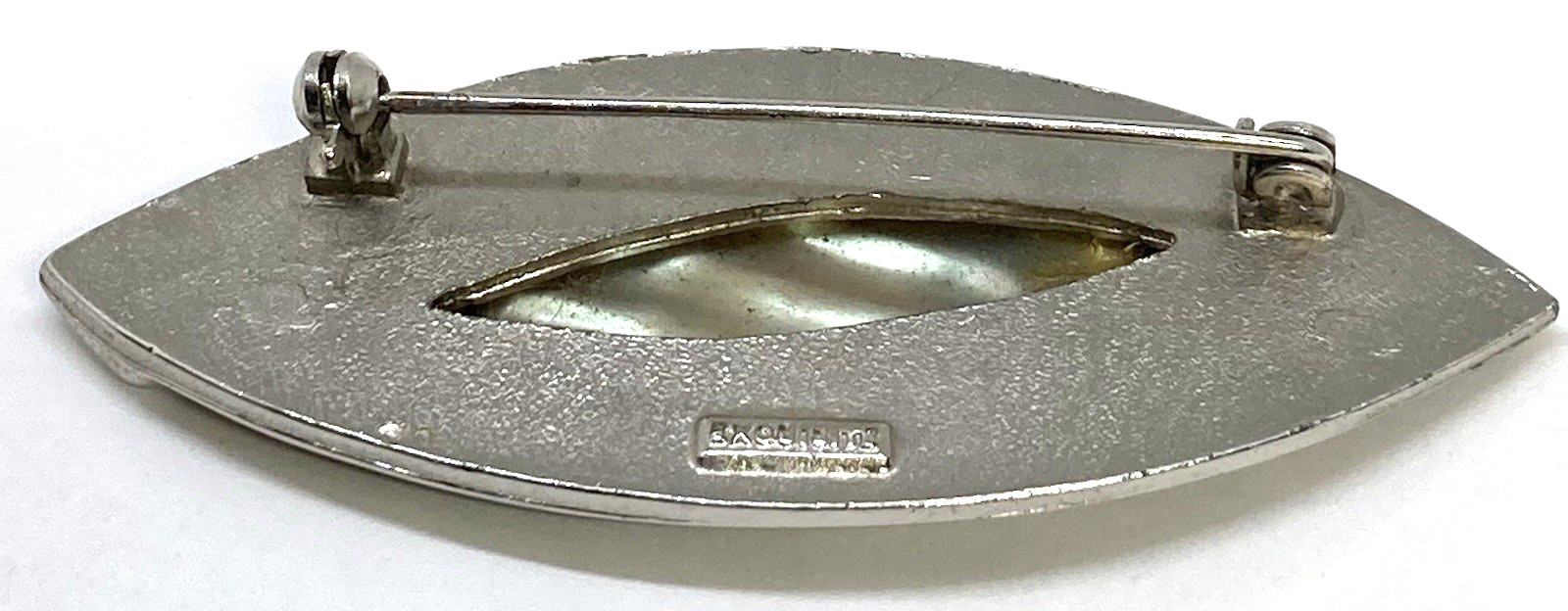 Vintage Signed EXQUISITE brand Abalone Paua Shell Silver Tone Brooch Pin 2.5″