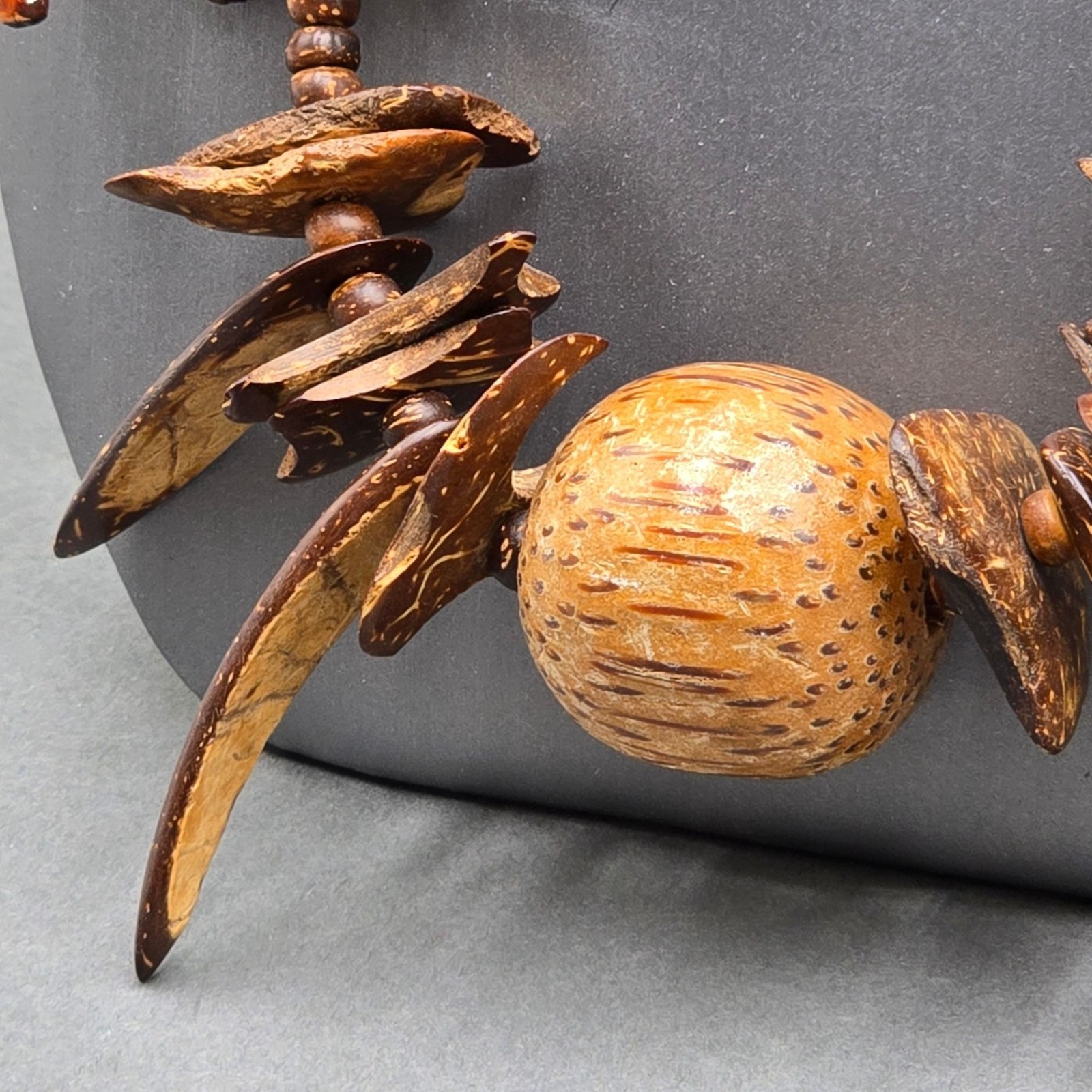 Vintage Tribal Wood Animal Necklace 26″ Brutalist Hand Carved Statement Piece