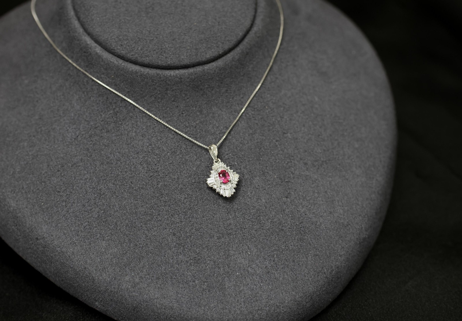 Fine 0.35ct Intense Red Ruby & 0.06ct Diamond 16 Inch Platinum Necklace, 4.29g