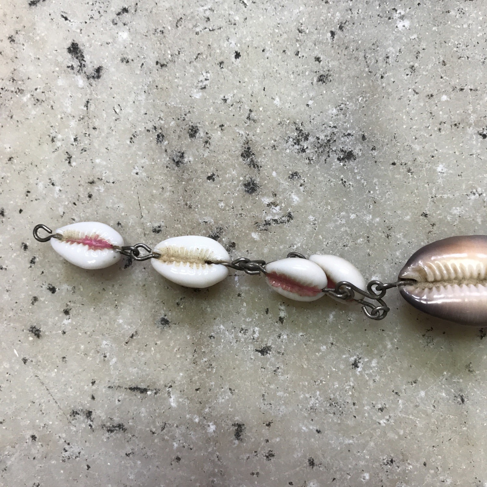 Vintage Souvenir Seashell Bracelet Real Mixed Shells Brown & White Shells Metal
