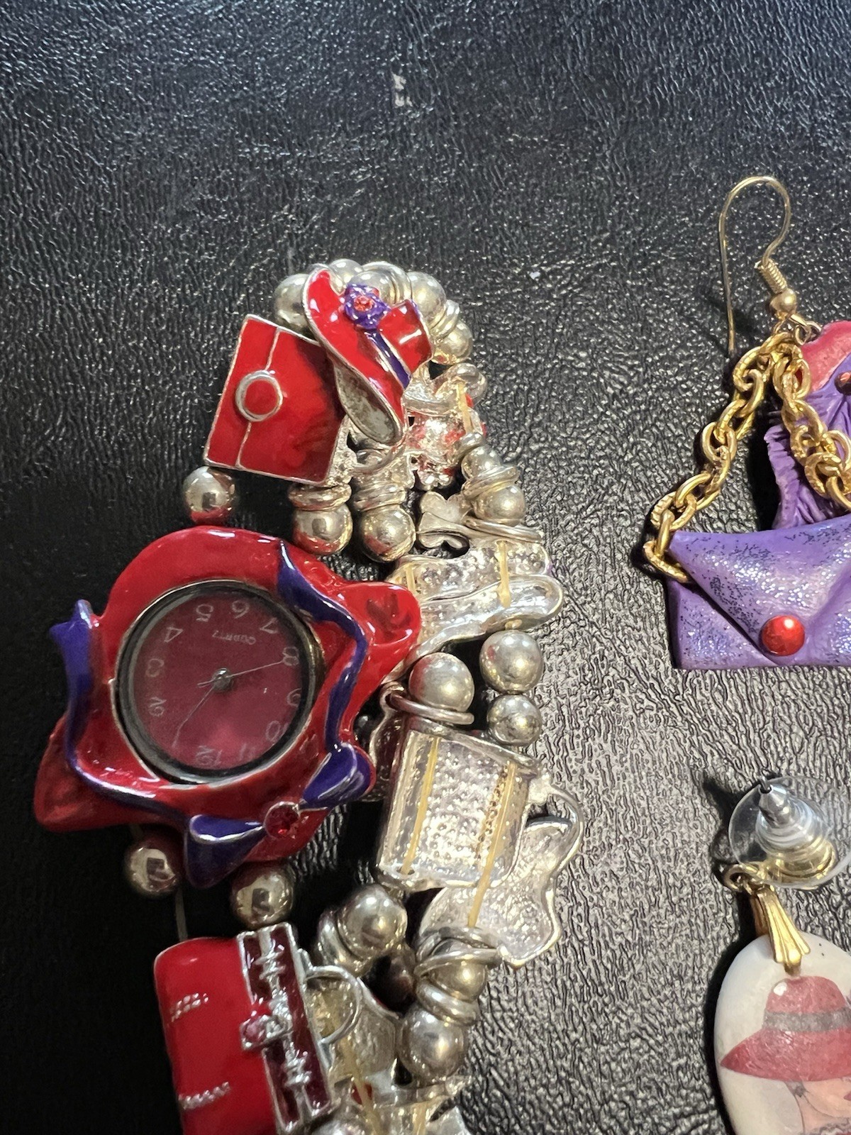 Red Hat Society Jewelry Lot Of 54 Brooches Bracelets Watch Necklaces Charms Box