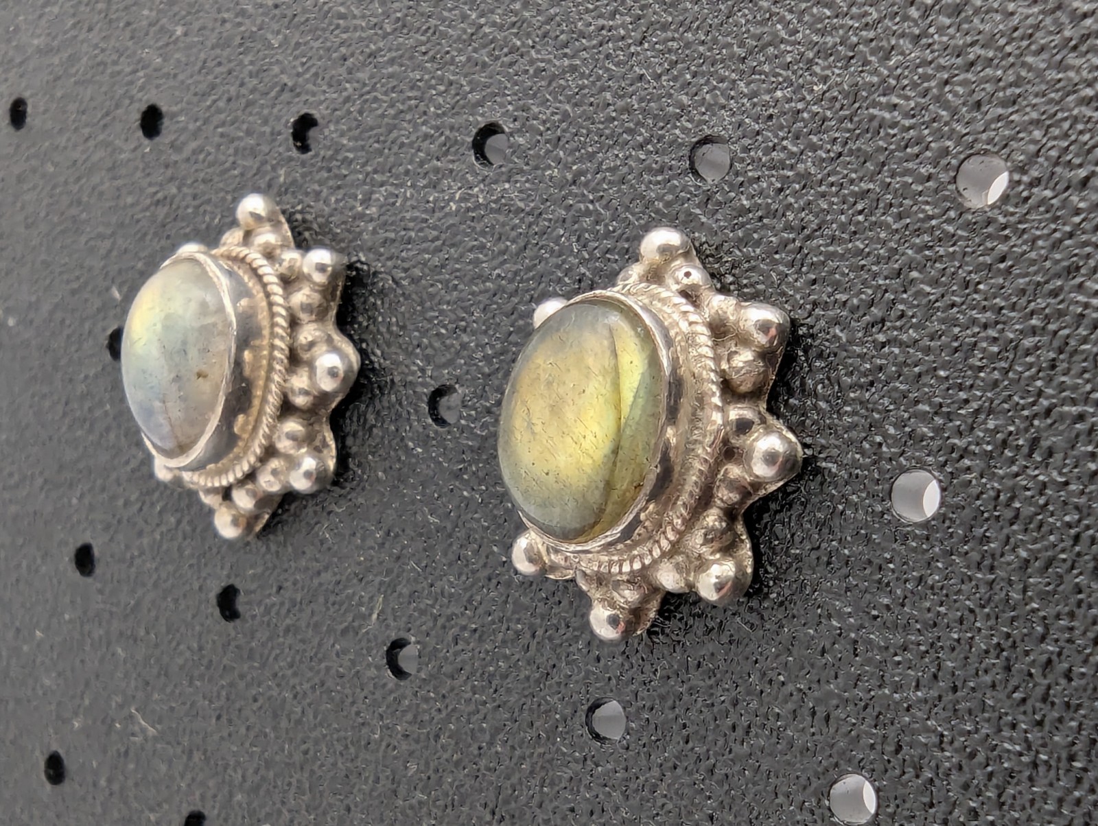 925 STERLING SILVER With LABRADORITE STONE POST / STUD EARRINGS. 17.5mm Long