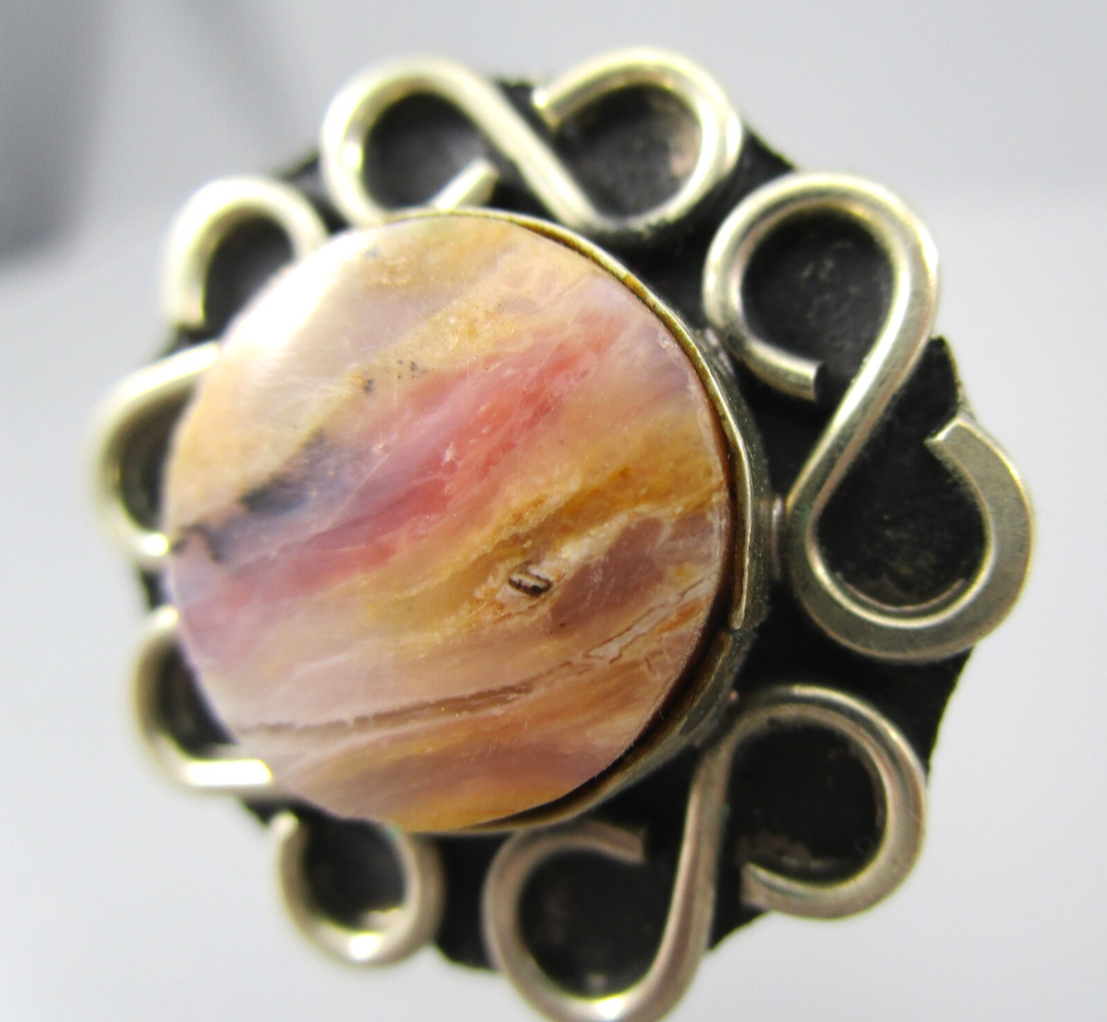 Vintage Silver Tone Untested Not Magnetic Metal NA Style Stone Adjust Ring 8189