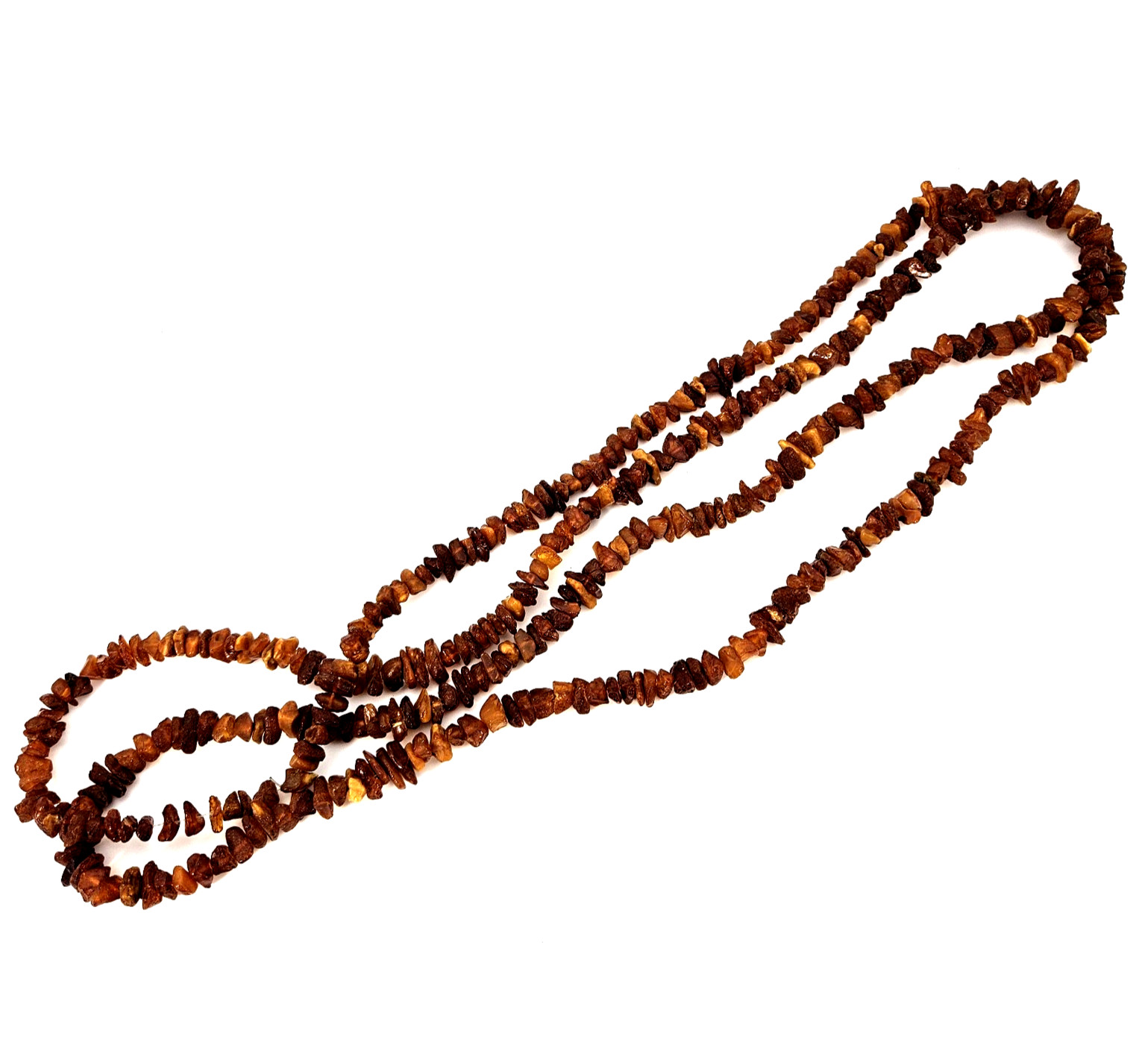 Vintage 64″ Baltic Amber Chip Bead Necklace 69.7g Raw Fluorescent Glow