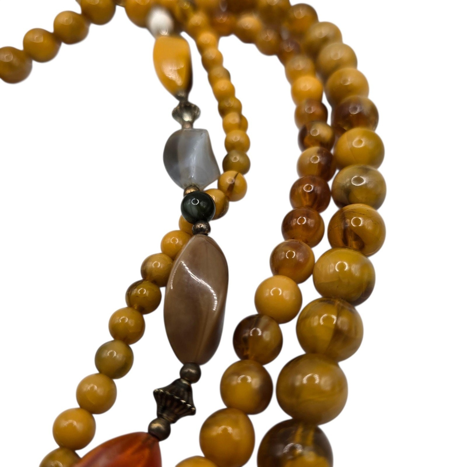 Necklace Vintage Multi Strand Beaded Orange White Lucite 18″ Retro SKU2321