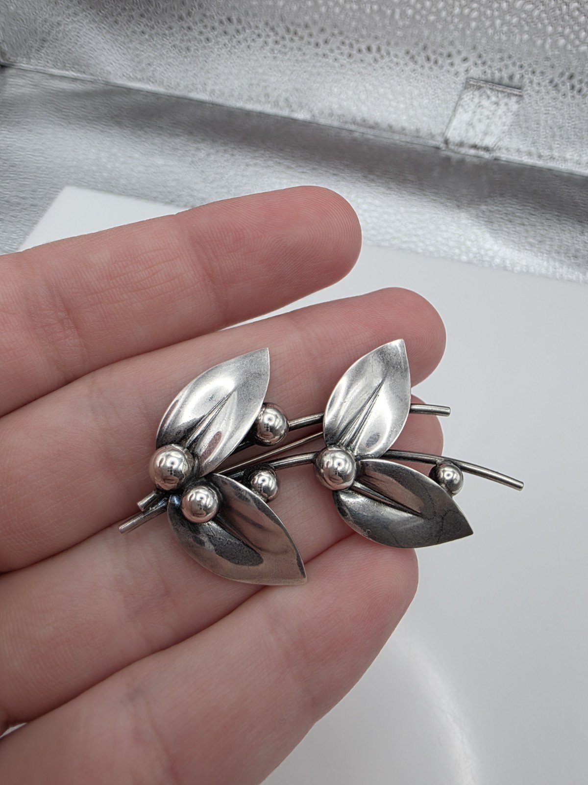 Vintage N.E. FROM Denmark Sterling Silver 925 Leaves And Berries Pin / Brooch