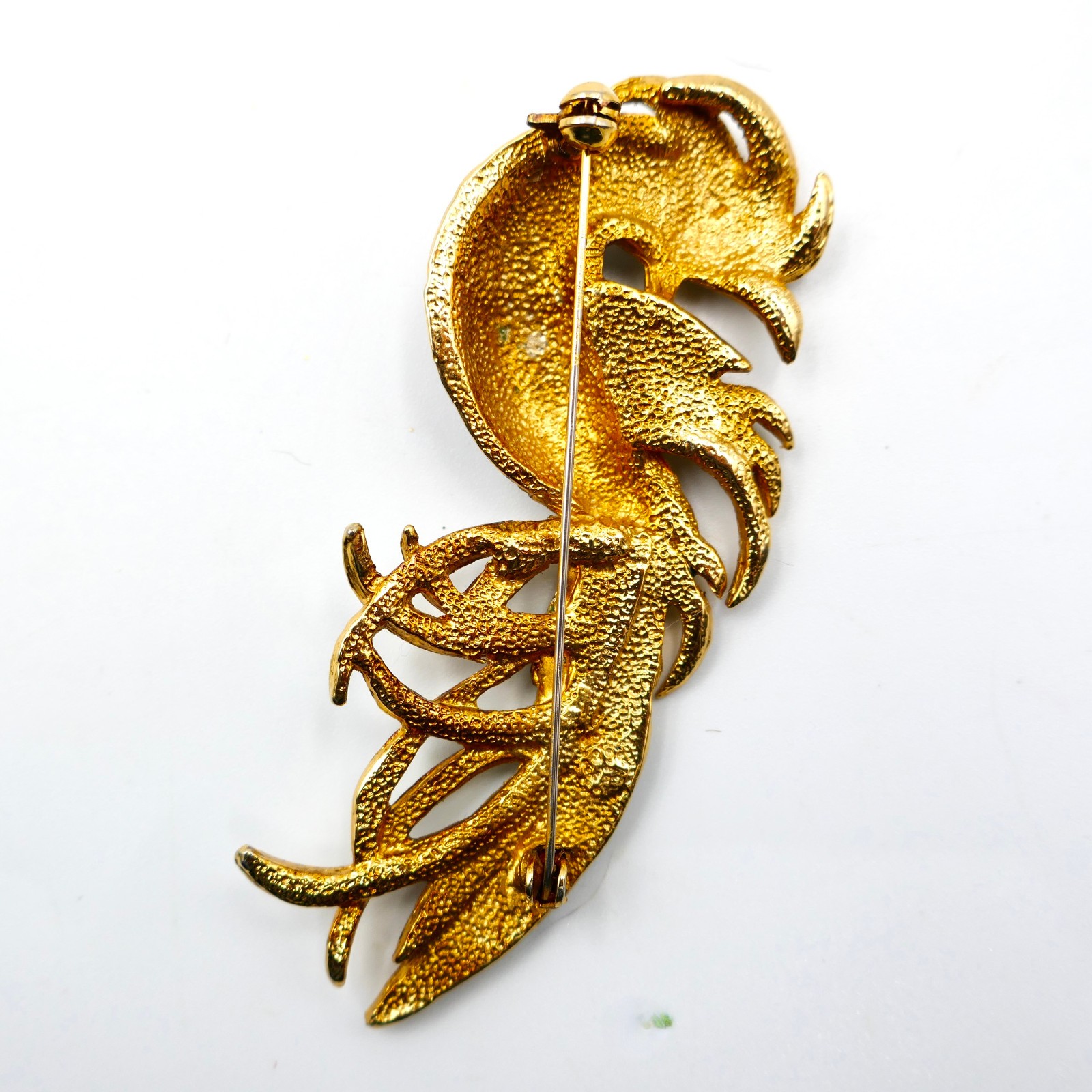 Sphinx Bird of Paradise Pin Brooch 3″ Enamel Rhinestone England Vintage