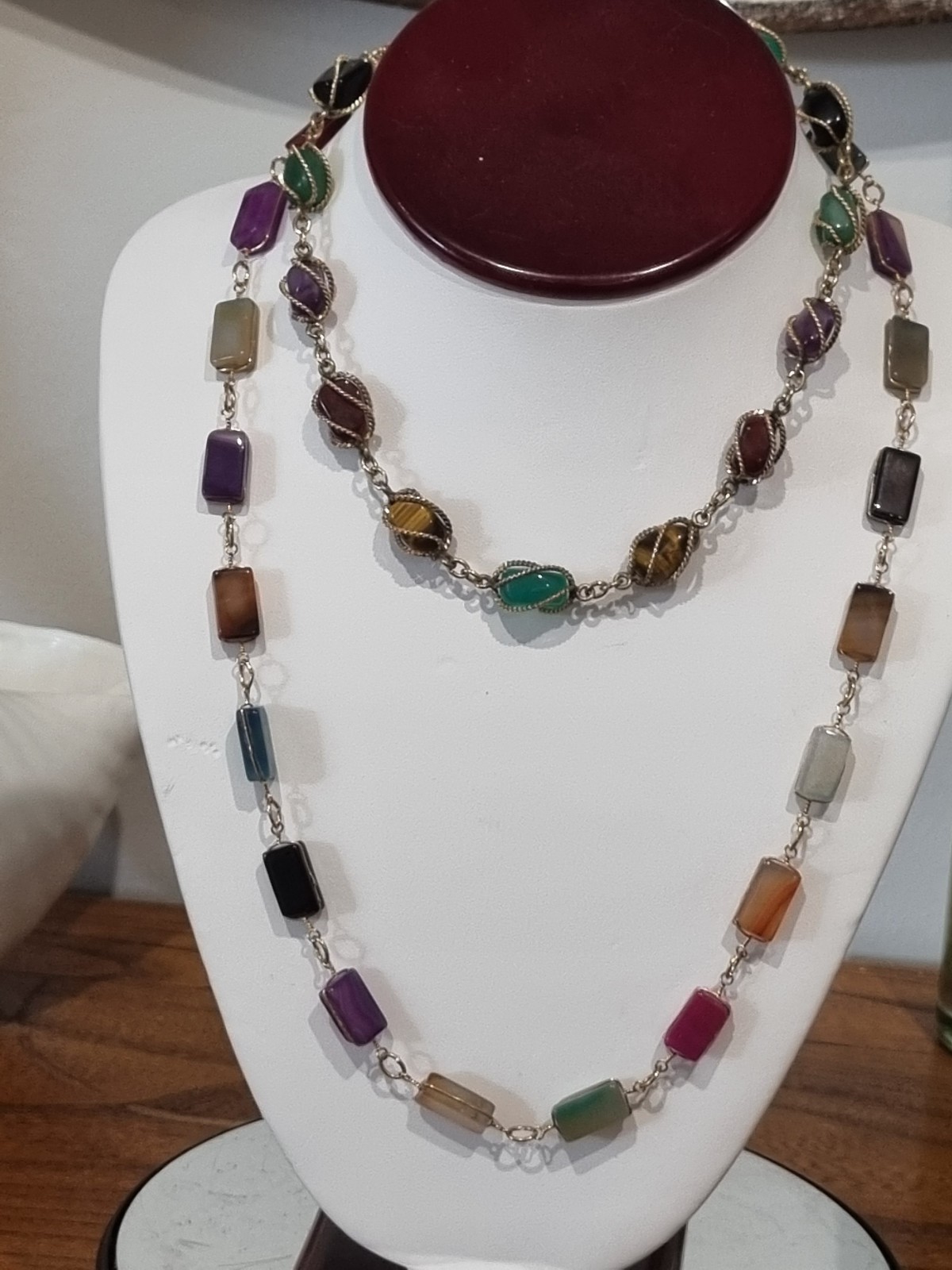 Vintage 1960s 12k Gold Filled Semi Precious stone necklaces See Video