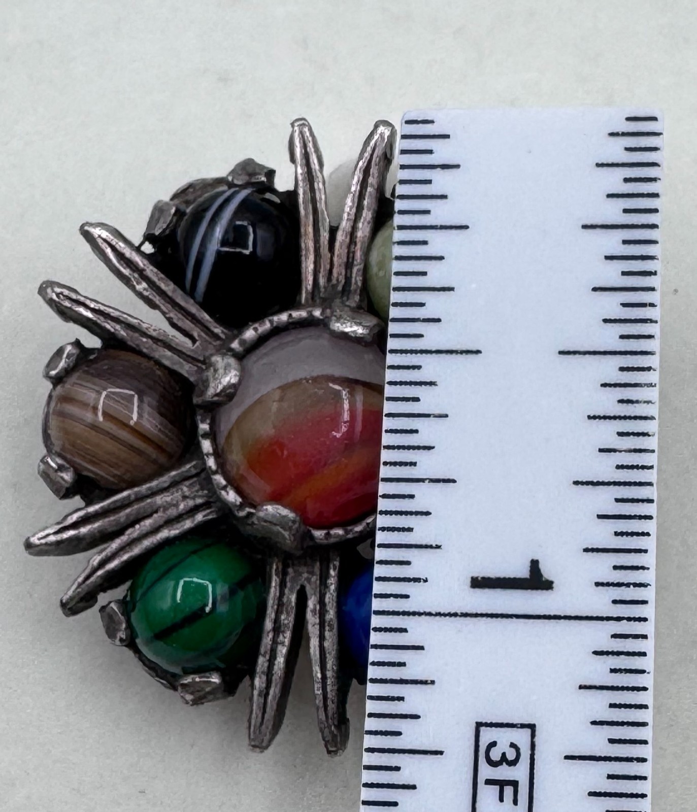 Vintage Miracle Scottish Celtic Pewter Agate Multi-Stone Starburst Brooch Pin