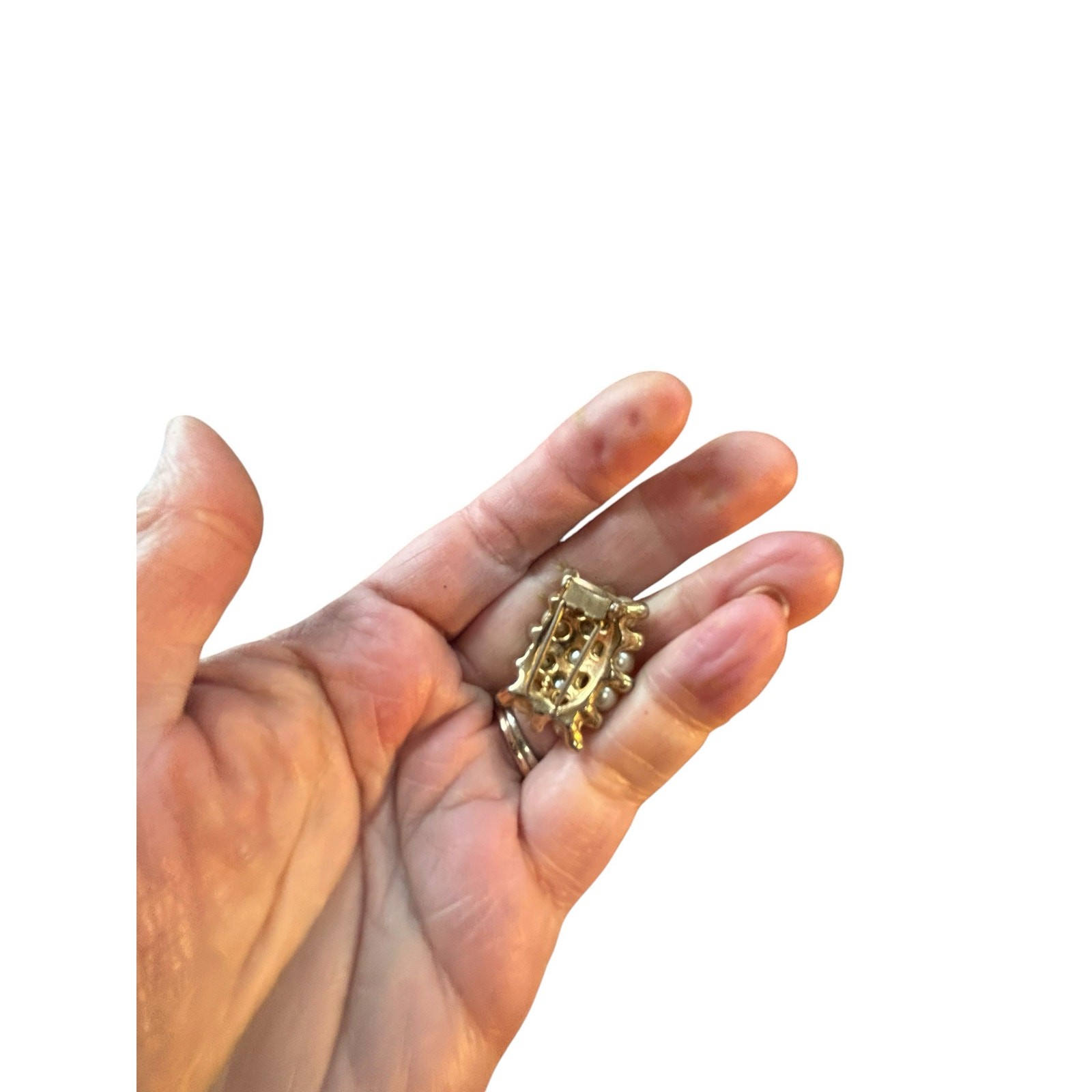 Vintage Faux Pearl Cluster Fur Clip Gold Tone Beaded Statement Mid Century Glam