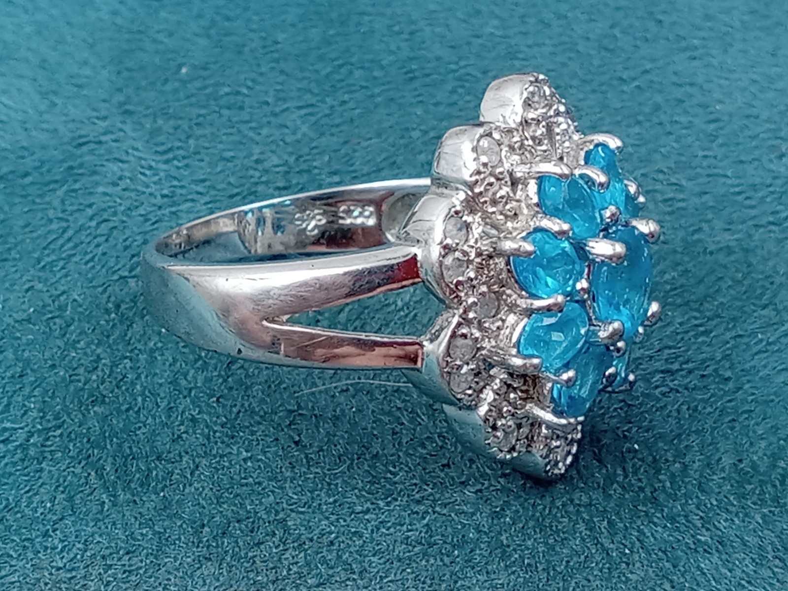 Colleen Lopez Blue Topaz & White Zircon Sparkly Sterling Silver Ring Size 8 -HSN