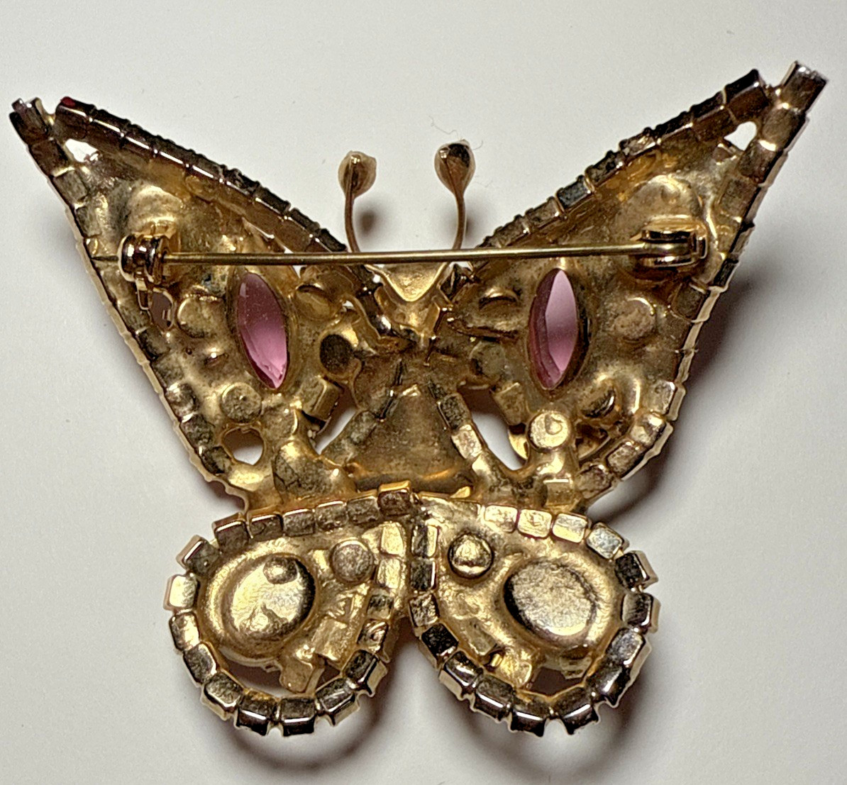 Vintage Pink and Green Rhinestone Brooch Butterfly Unique! J-1Q