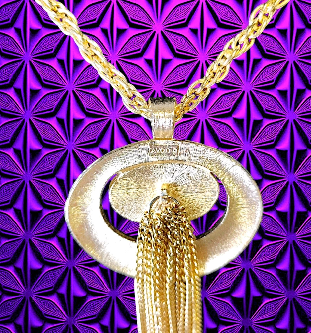 Avon Vintage Tassel Pendant Necklace Multi-Chain Fringe Brushed Gold 1980s