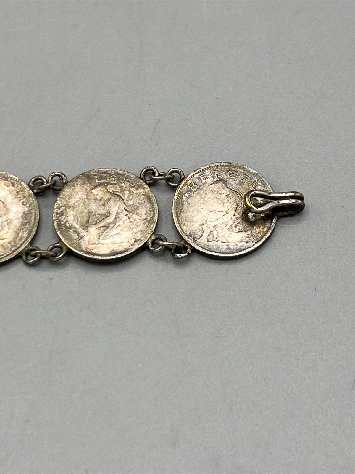 Belgian Silver Coin Bracelet Org Belgium Currency Hook Clasp 7″ Vintage