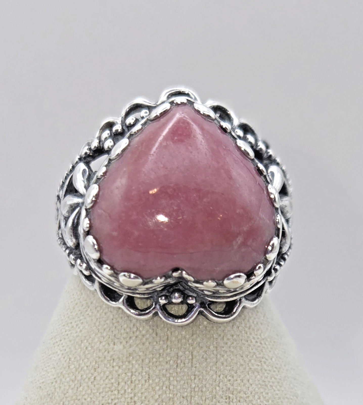 CAROLYN POLLACK SS PINK RHODONITE or RHODOCHROSITE HEART RING 7.25 GORGEOUS!