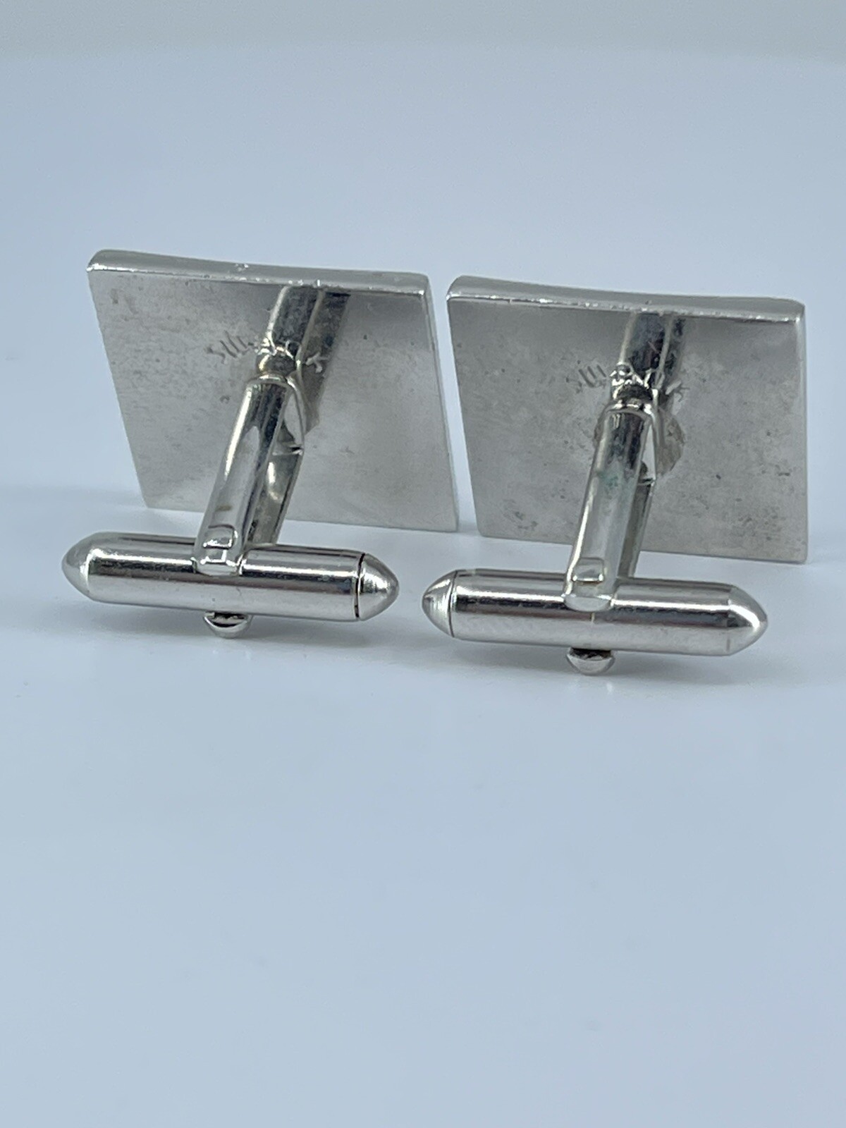 Vintage Swank cufflinks brushed and polished silver tone square design 3/4″