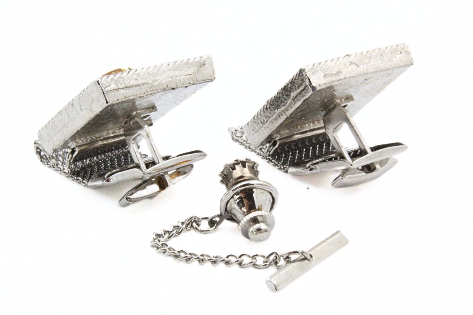 Di Gino Designer Retro Yellow Rhinestones Cufflinks Tie Tac Set