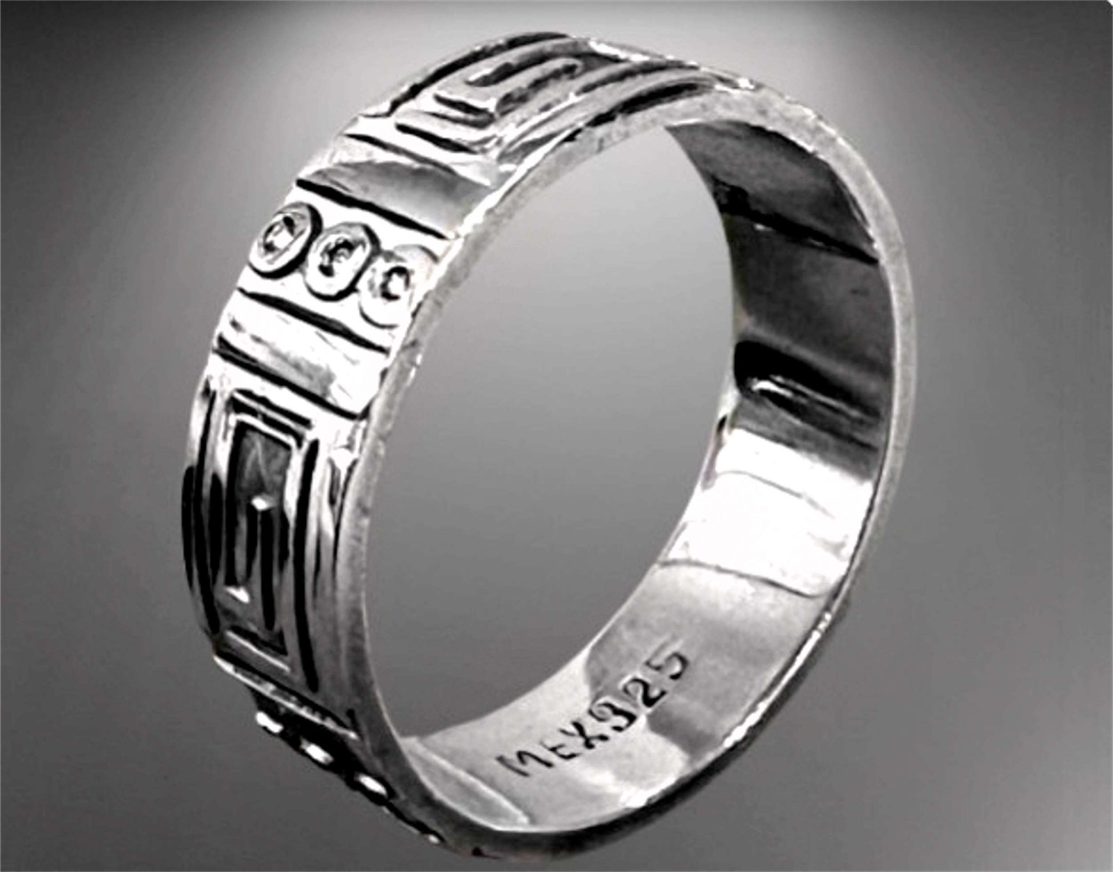 Vintage MEX 925 Sterling Silver Mesoamerican Band Ring Sz 11.75 C6598