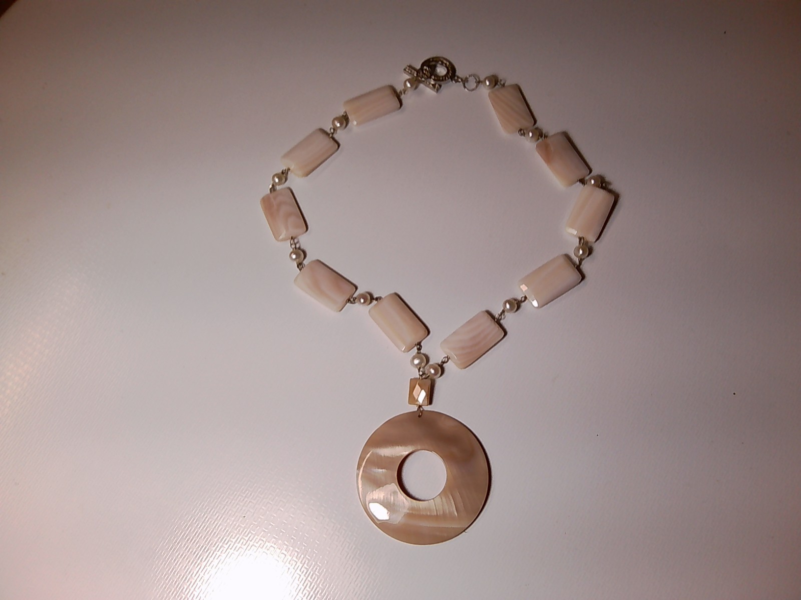 Vintage Lucas Lameth 925 Sterling Silver Mother of Pearl Necklace 18″