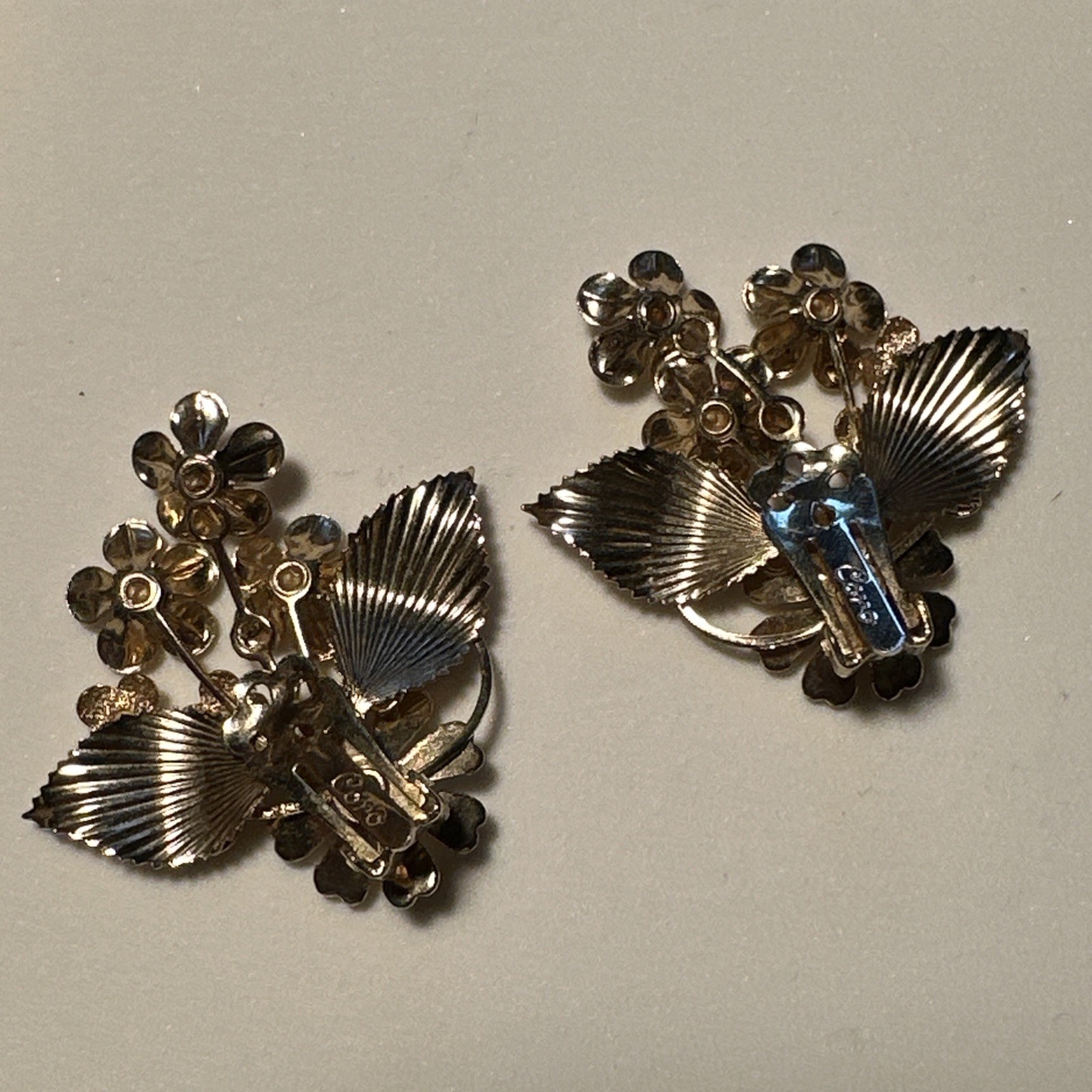 Vintage MCM Coro Clip On Earrings Gold Tone Floral Cluster Faux Pearl Rhinestone
