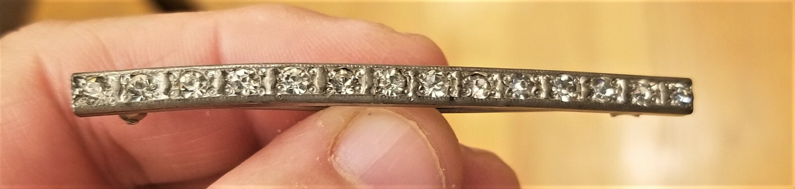 14-Rhinestone Antique PIN BROOCH~FISHON SILVERITE Art Deco 2.5″ Vintage Jewelry