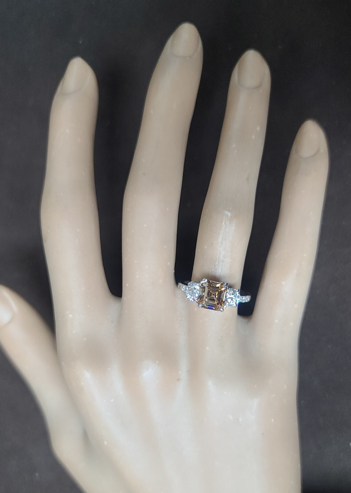 14k White Gold Vintage Engagement Ring 2.06ct. Champagne Diamond Asscher Cut
