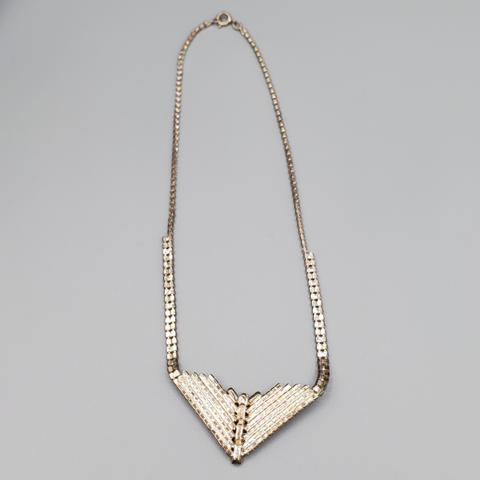 Estate Rhinestone Necklace Cup Chain Round And Emerald Cut Large V 16″
