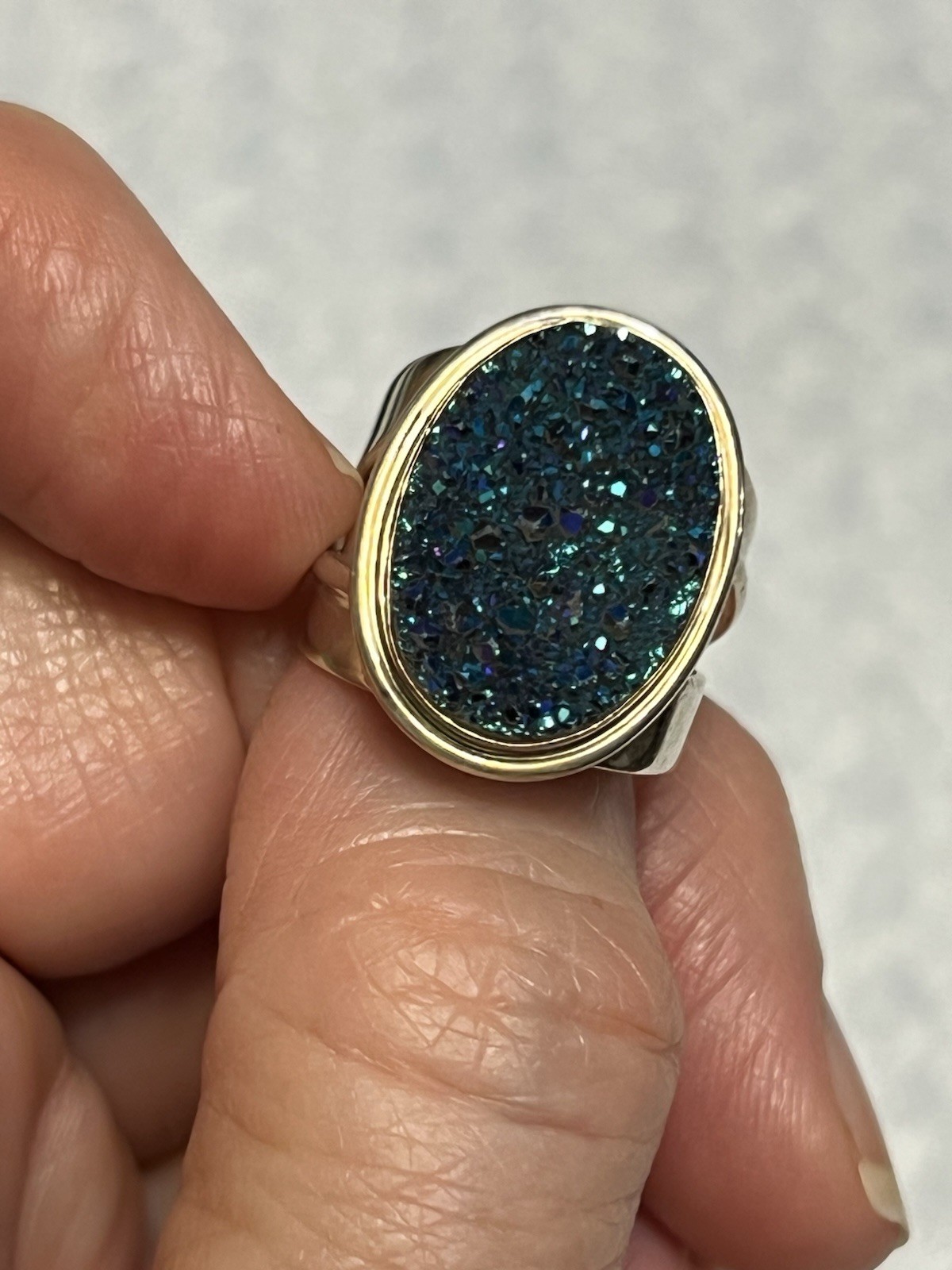 VINTAGE SOUTHWESTERN JAY KING DTR 925 STERLING PURPLE BLUE DRUZY STONE RING 5.5”