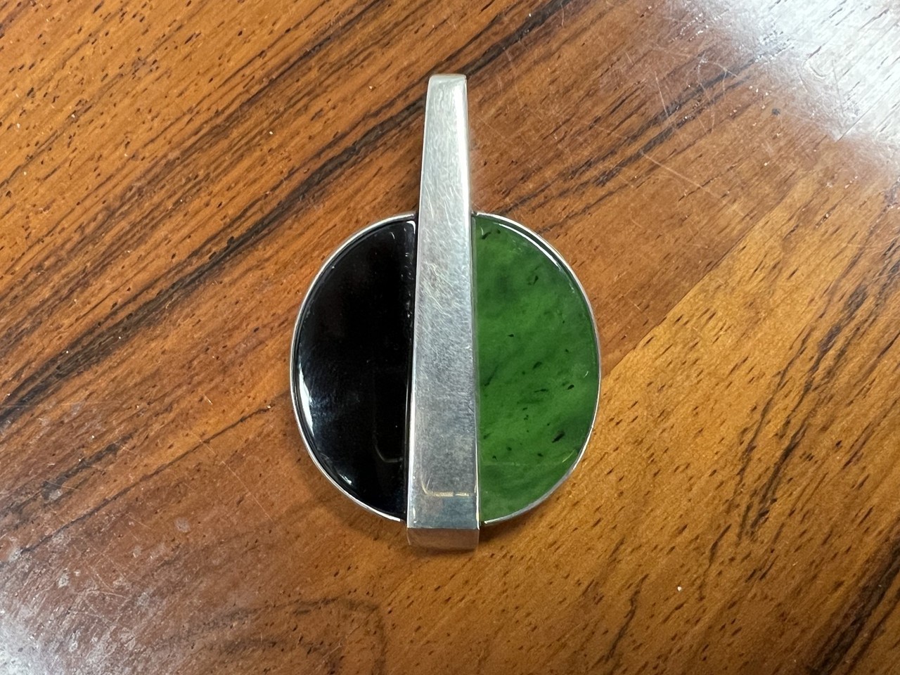 Niels Eric N. E. FROM Sterling Modernist Jade (Nephrite) and Onyx Pendant