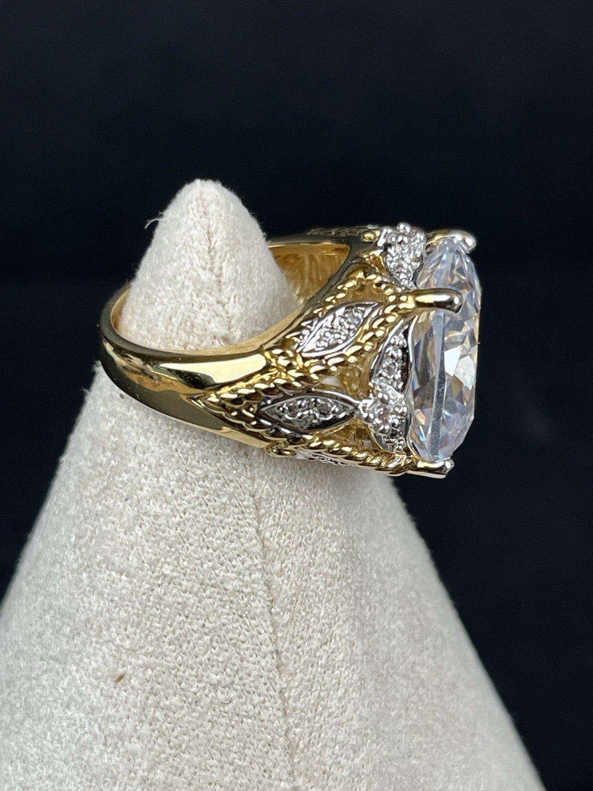 Nolan Miller Large Cushion-Cut CZ Ring – Gold Tone – Size 6 Signed Excellent