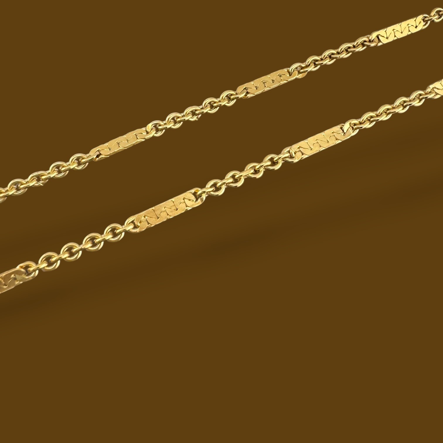 Vintage 1/20 12K Gold Filled Bar Link Chain Necklace 24″ Textured Stations 2.3mm