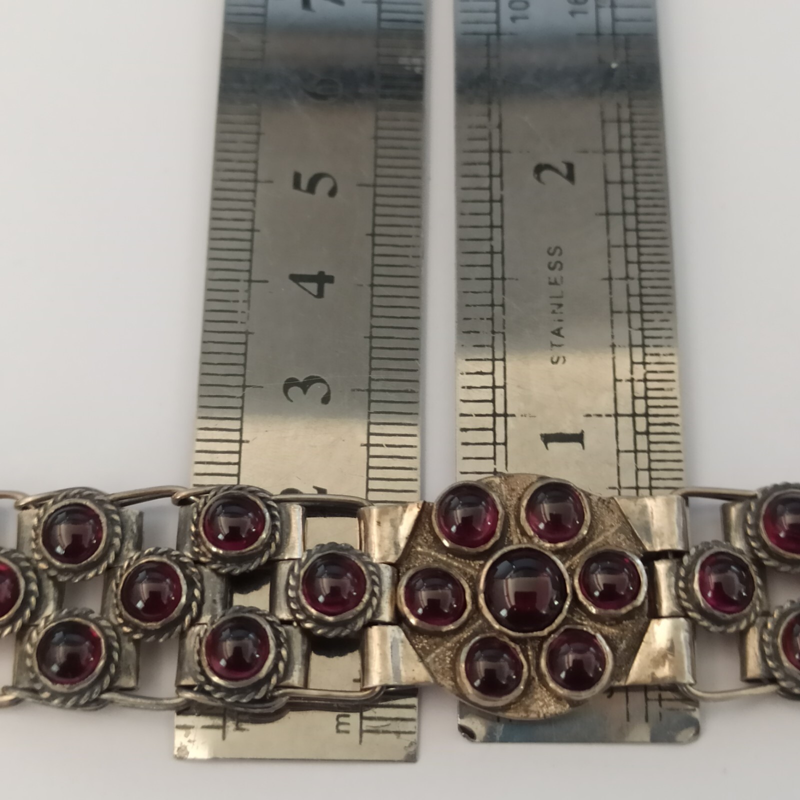 Vintage Garnet Bracelet 925 Silver Wide Statement Artisan GI OOAK Ethnic Boho