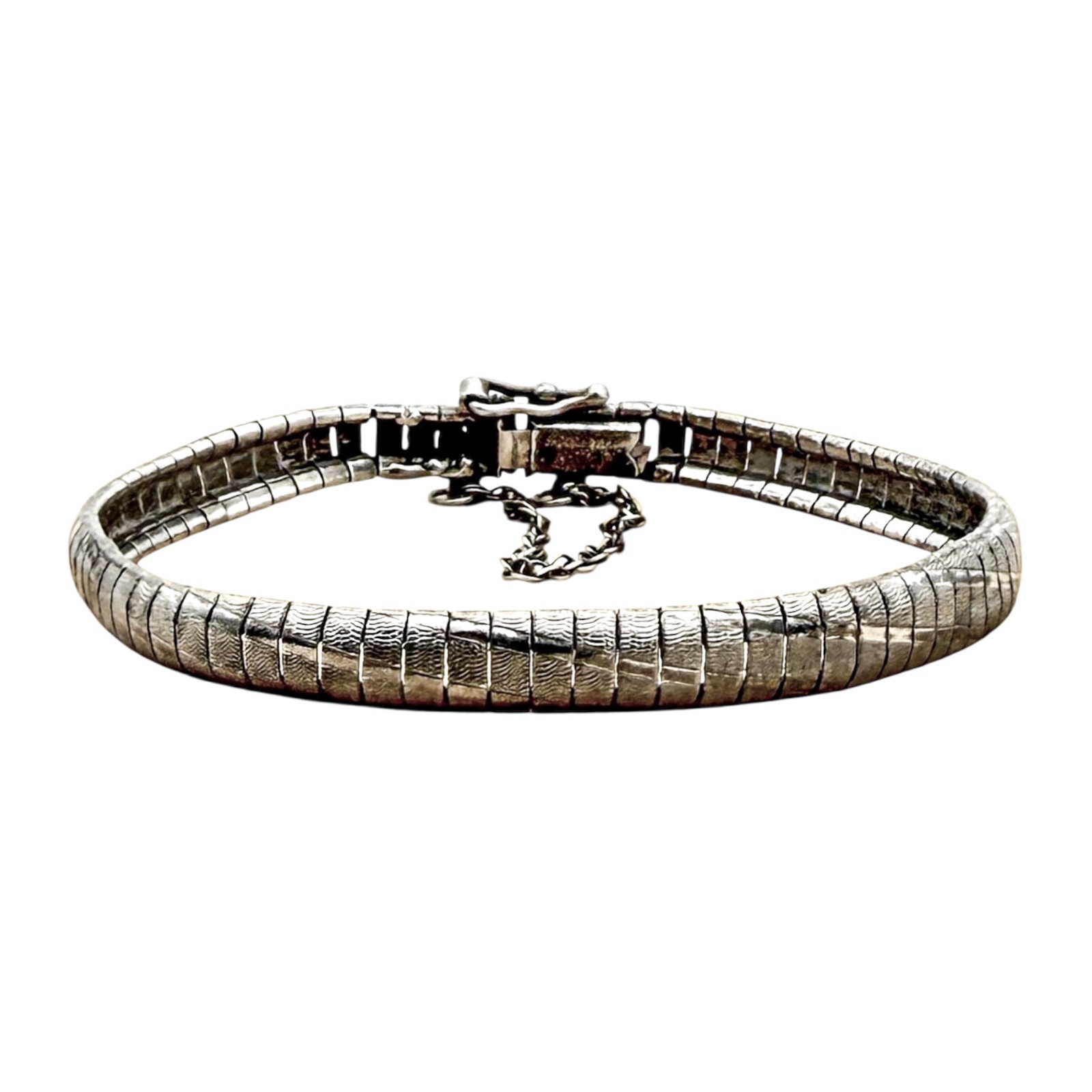 Vtg Estate Italian 925 Sterling Silver SU Articulated Snake Omega Link Bracelet