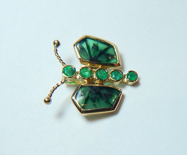 Colombian Trapiche Emerald 3.12 TCW Butterfly Pendant 18K Y Gold Jewelry Muzo M