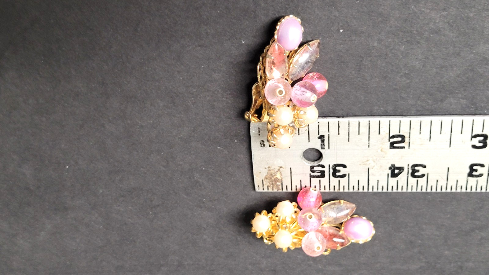 Stunning Flower Pink Rhinestone, Pearls & Beads 3 Pcs. Set