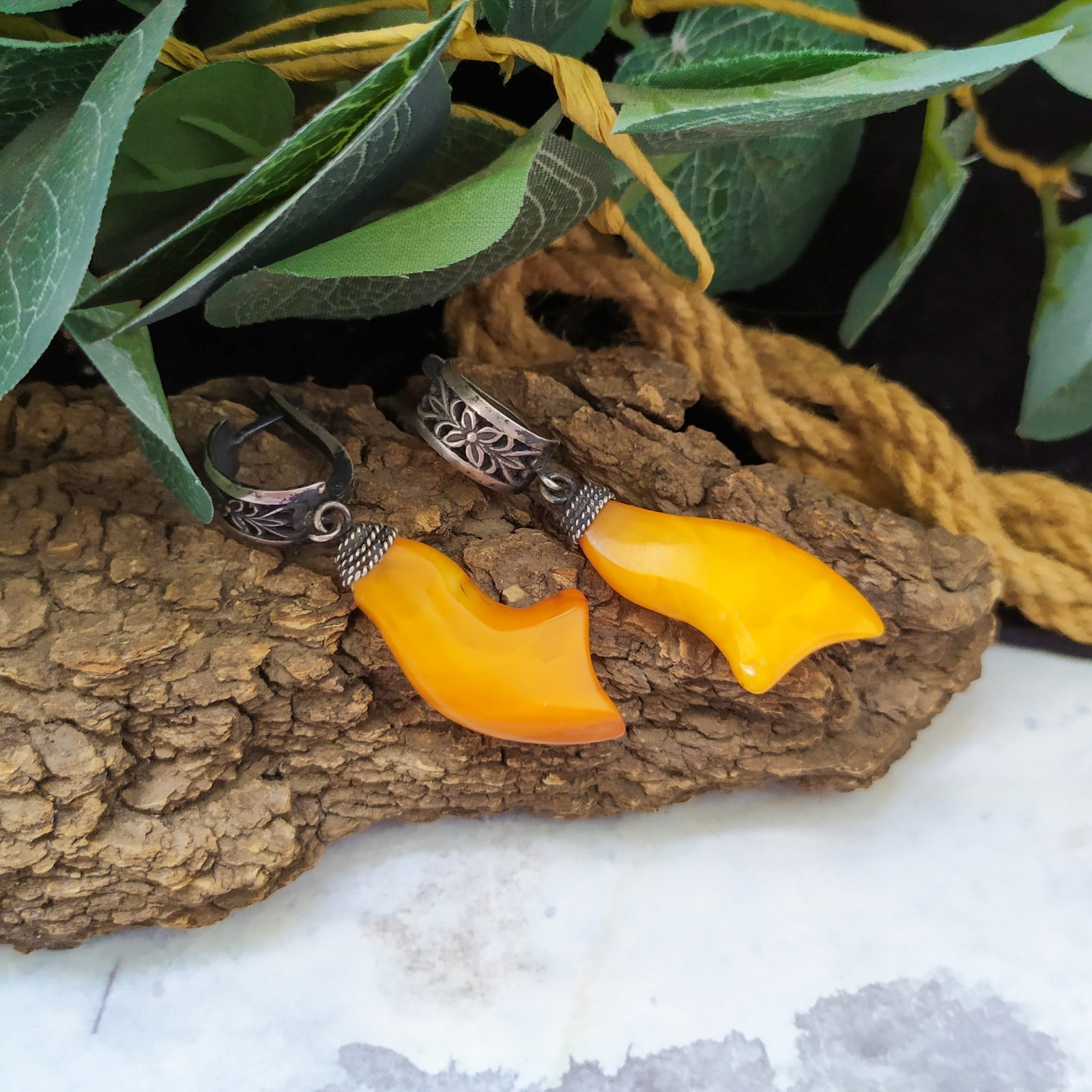 Vintage USSR Amber Earrings 875 Silver Soviet amber earrings