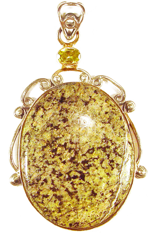 Large rain forest jasper sterling silver pendant, peridot, 2 3/8 inches, 12.45gm