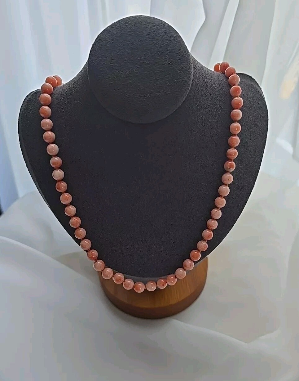 Vintage Coral Salmon 5mm Beads Necklace 19″ Gold Filled Gold Clasp