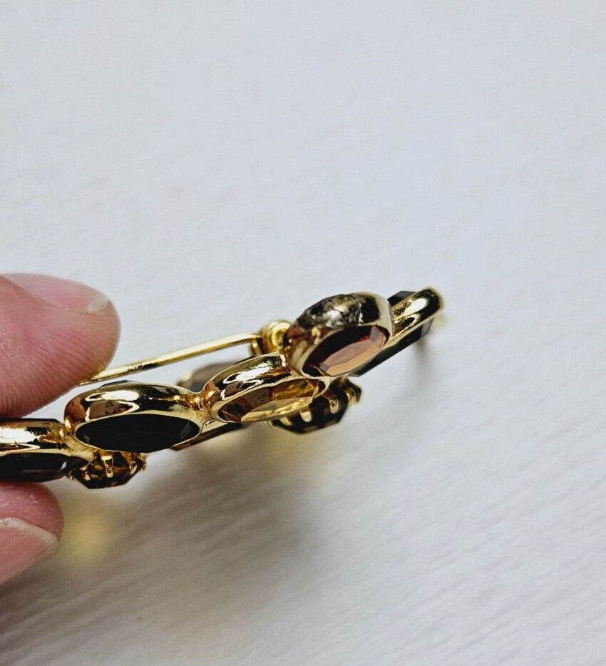 Vintage Fall Brown Colors Leaf Branch Shaped Open Back Stones Brooch